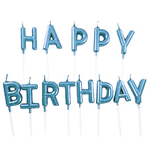 תמונה של נרות קיסמים happy birthday - כחול מטאלי