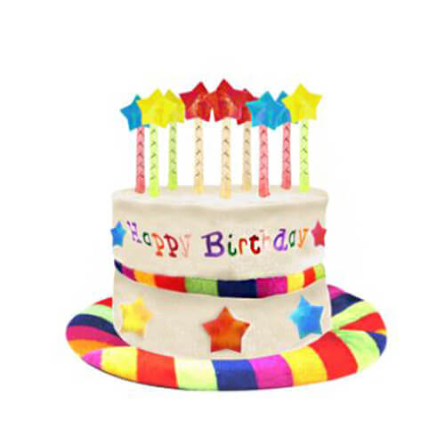 תמונה של כובע עוגת יום הולדת קשת בענן עם נרות